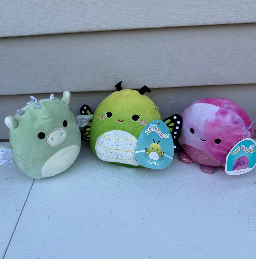 Squishmallows 5 Inch Bundle Kirsty Butterfly Adelaide Octopus Green Dragon Set 3